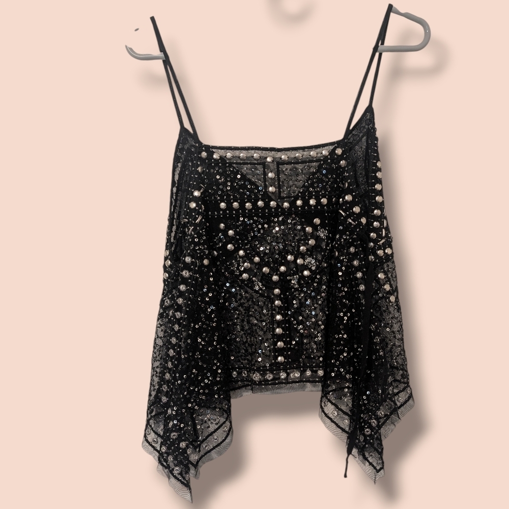 Free People Black Beaded Sheer Tank Top - Picture 3 of 11